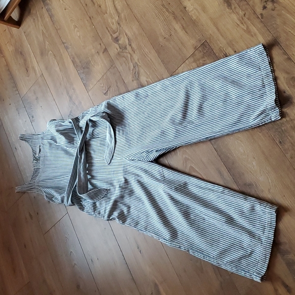 Madewell Pants - Madewell Striped Wide Leg Jumpsuit - Black and White